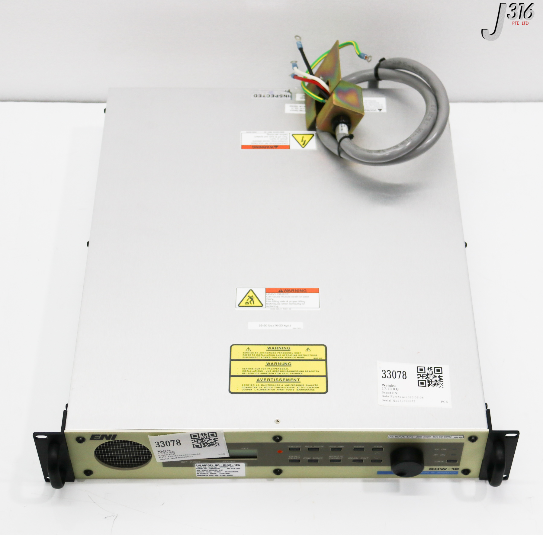 33078 ENI RF GEN, 1250W, 13.56MHZ, P/N: GHW12A-13DF2N0-001 (REFURB